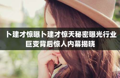 卜建才惊曝卜建才惊天秘密曝光行业巨变背后惊人内幕揭晓
