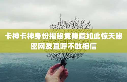 卡神卡神身份揭秘竟隐藏如此惊天秘密网友直呼不敢相信