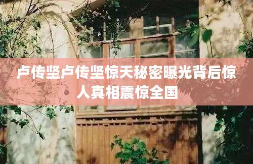 卢传坚卢传坚惊天秘密曝光背后惊人真相震惊全国