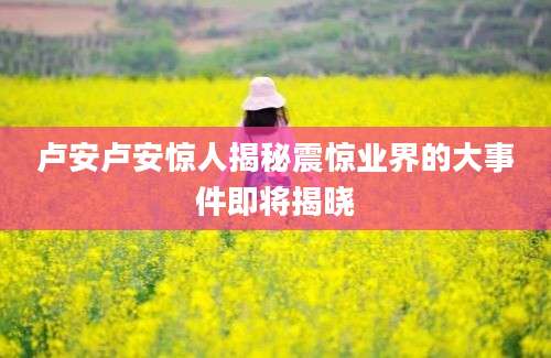 卢安卢安惊人揭秘震惊业界的大事件即将揭晓