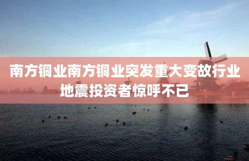 南方铜业南方铜业突发重大变故行业地震投资者惊呼不已