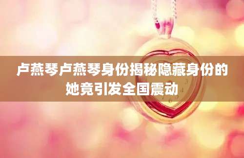 卢燕琴卢燕琴身份揭秘隐藏身份的她竟引发全国震动