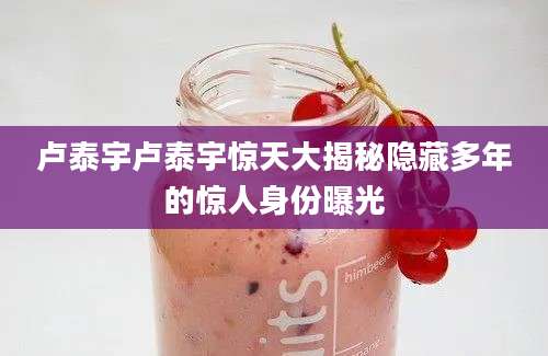 卢泰宇卢泰宇惊天大揭秘隐藏多年的惊人身份曝光
