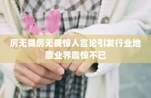 厉无畏厉无畏惊人言论引发行业地震业界震惊不已